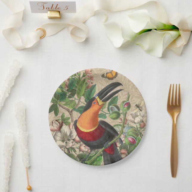 Toucan Jungle Tropical Bird Beautiful Antique Pappteller (Hochzeit)