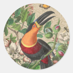 Toucan Jungle Tropical Bird Beautiful Antique Runder Aufkleber