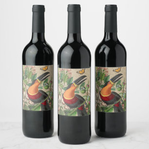 Toucan Jungle Tropical Bird Beautiful Antique Weinetikett