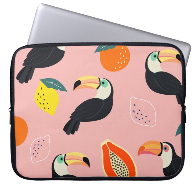 Toucan mit Abstrakten tropischen Früchten Laptopschutzhülle (Vorderseite)