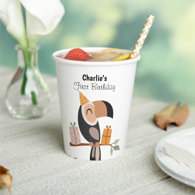 Toucan mit Party Hut, Geburtstag Pappbecher (In Situ)