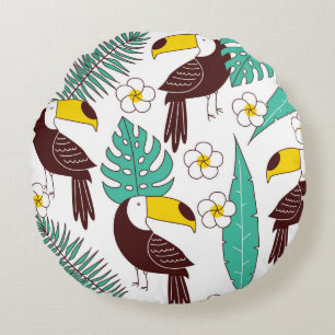 Toucan nahtlos Patter, Fliesen mit Palm-Blätter un Rundes Kissen