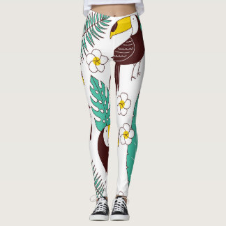 Toucan Orchid Vintag Palm Muster Leggings