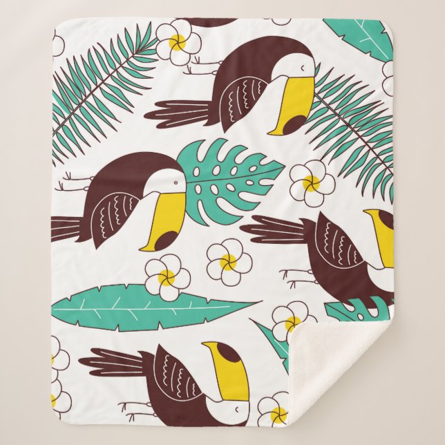Toucan Orchid Vintag Palm Muster Sherpadecke (Vorderseite)