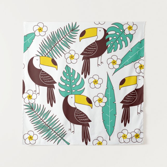 Toucan Orchid Vintag Palm Muster Wandteppich (Vorderseite)