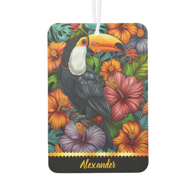 Toucan Papagei unter hellen tropischen Blume Autolufterfrischer (Rückseite)