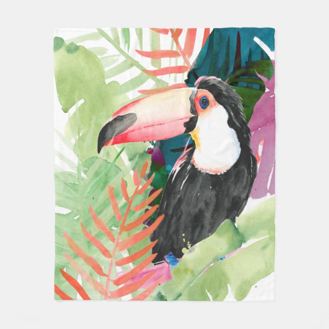 Toucan Portrait mit tropischen Blätter Fleecedecke (Vorderseite)