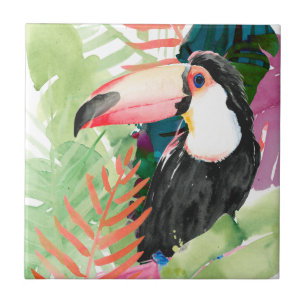 Toucan Portrait mit tropischen Blätter Fliese