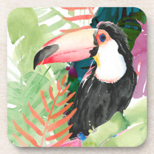 Toucan Portrait mit tropischen Blätter Getränkeuntersetzer