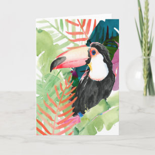 Toucan Portrait mit tropischen Blätter Karte