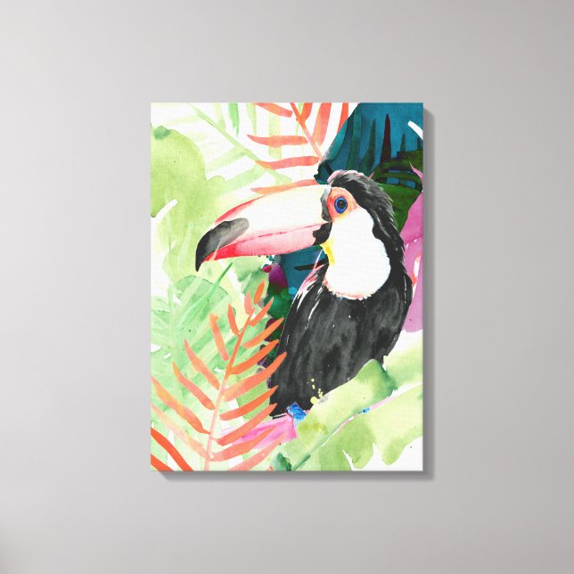 Toucan Portrait mit tropischen Blätter Leinwanddruck (Vorderseite)