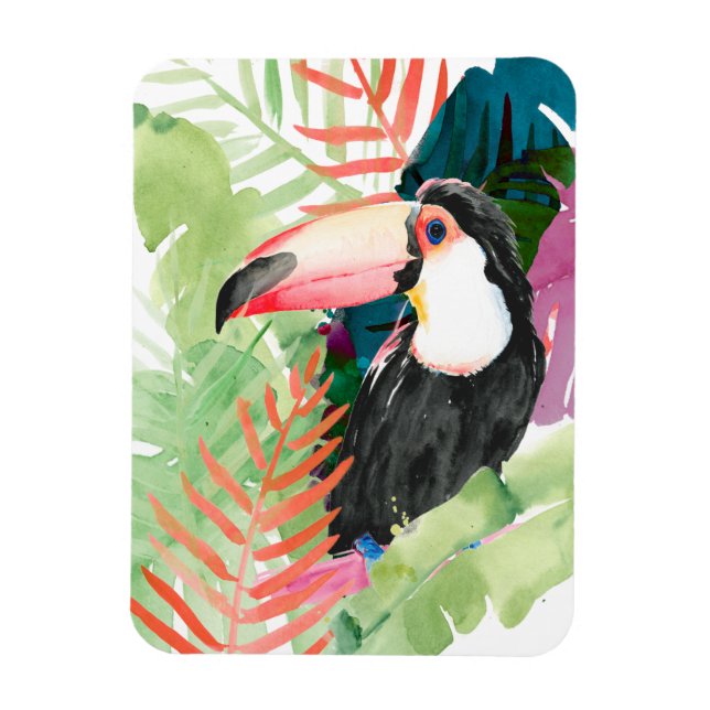 Toucan Portrait mit tropischen Blätter Magnet (Vertikal)