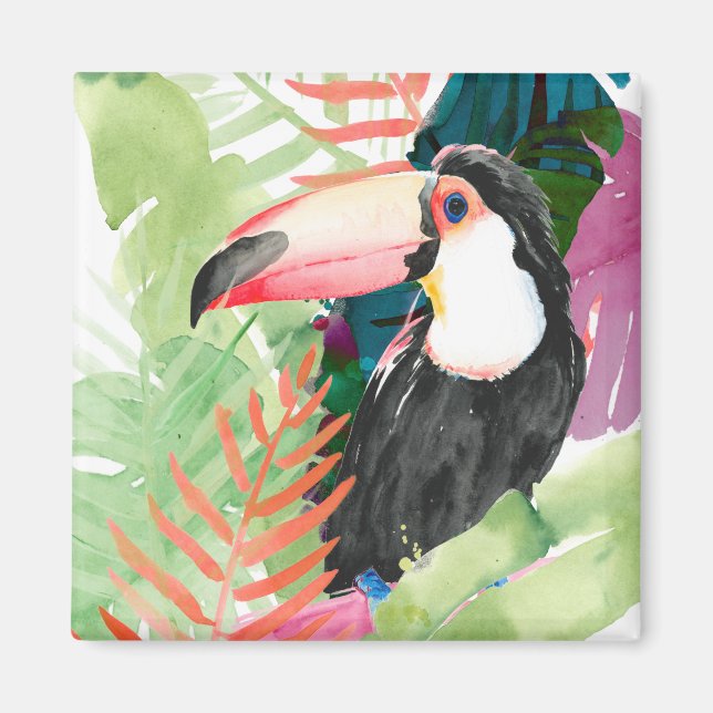 Toucan Portrait mit tropischen Blätter Magnet (Vorne)