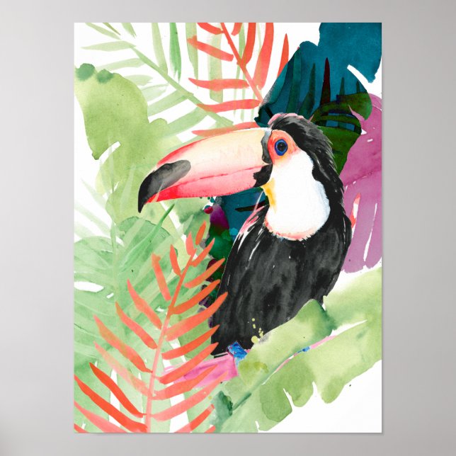 Toucan Portrait mit tropischen Blätter Poster (Vorne)