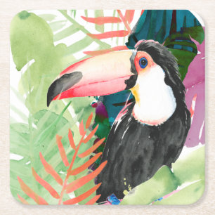 Toucan Portrait mit tropischen Blätter Rechteckiger Pappuntersetzer