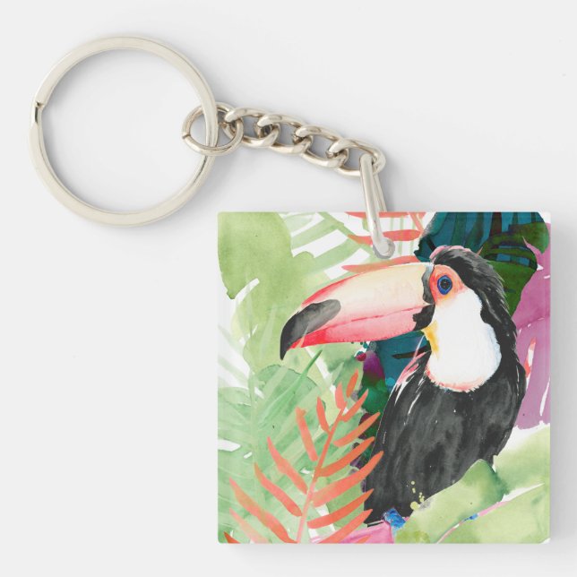 Toucan Portrait mit tropischen Blätter Schlüsselanhänger (Vorderseite)