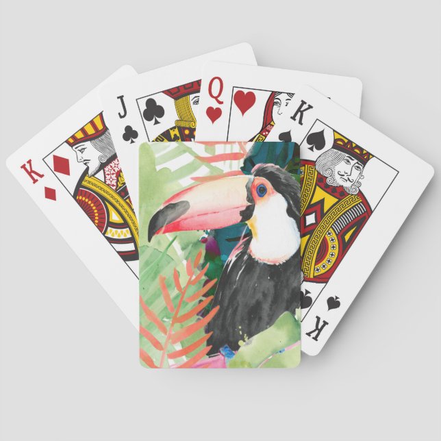 Toucan Portrait mit tropischen Blätter Spielkarten (Rückseite)
