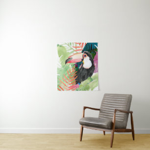 Toucan Portrait mit tropischen Blätter Wandteppich