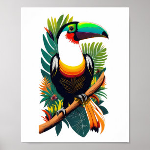 Toucan sitzt auf einem Ast im Dschungel Poster