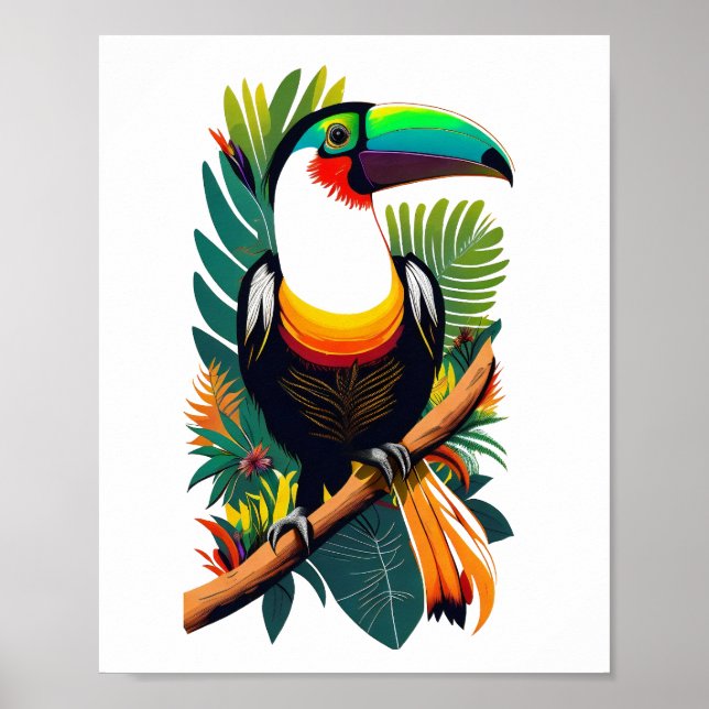 Toucan sitzt auf einem Ast im Dschungel Poster (Vorne)