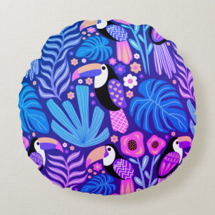 Toucan Tropical Bird Floral Round Kissen