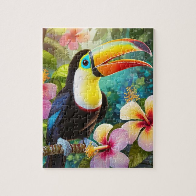 Toucan Tropical Bird und Hibiskus Blume Puzzle (Vertikal)