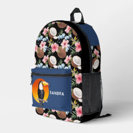 Toucan Tropical Floral and Coconut Bedruckter Rucksack