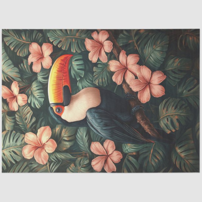 Toucan Tropical Pink Blume Malerei Decoupage Seidenpapier (Vorderseite)
