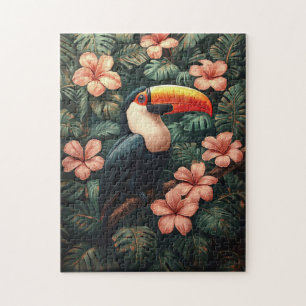 Toucan Tropical Pink Blume Malerei Puzzle
