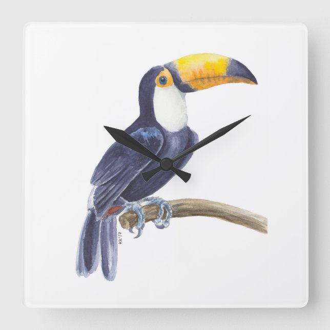 Toucan, tropischer Vogel Quadratische Wanduhr (Vorderseite)