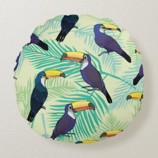 Toucan Vintage, farbige Illustration. Rundes Kissen