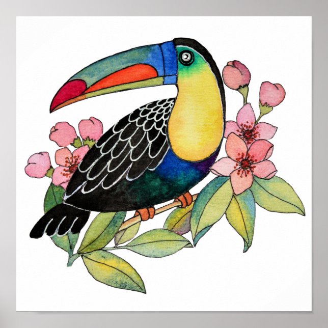 Toucan-Vogel mit Blume Poster (Vorne)