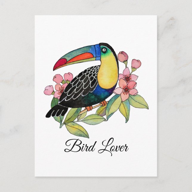 Toucan-Vogel mit Blume Postkarte (Vorderseite)