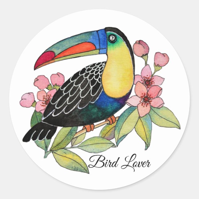 Toucan-Vogel mit Blume Runder Aufkleber (Vorderseite)