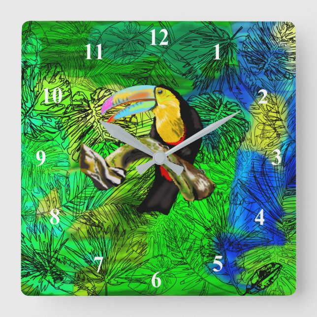 Toucan Wall Clock Toco Bird Quadratische Wanduhr (Vorderseite)