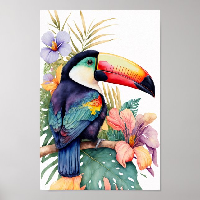 Toucan Wandkunst mit tropischen Blume drucken Poster (Vorne)
