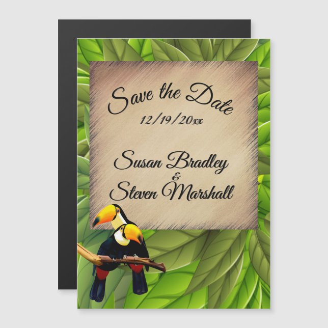 Toucan Wedding Save the Date Magneteinladung (Vorne/Hinten)