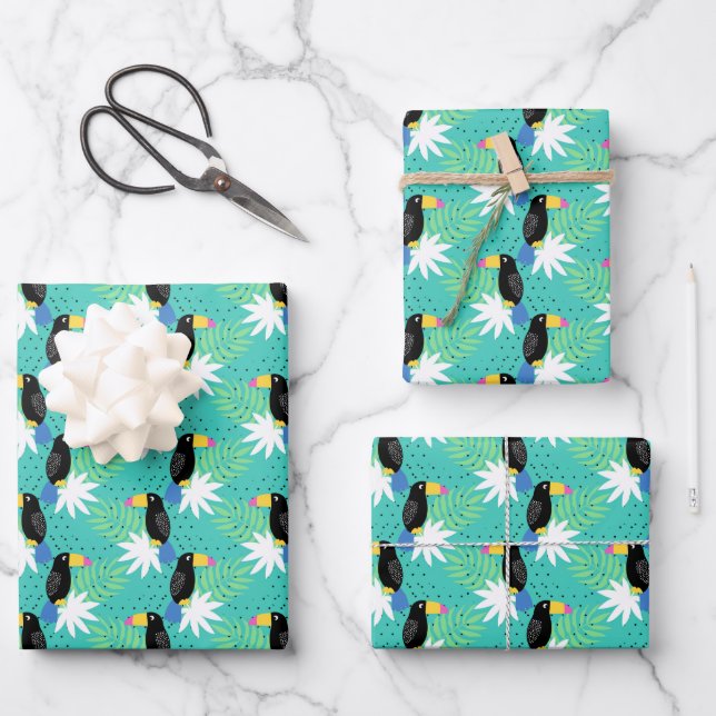 Toucans auf Aquamarin Geschenkpapier Set (Vorderseite)