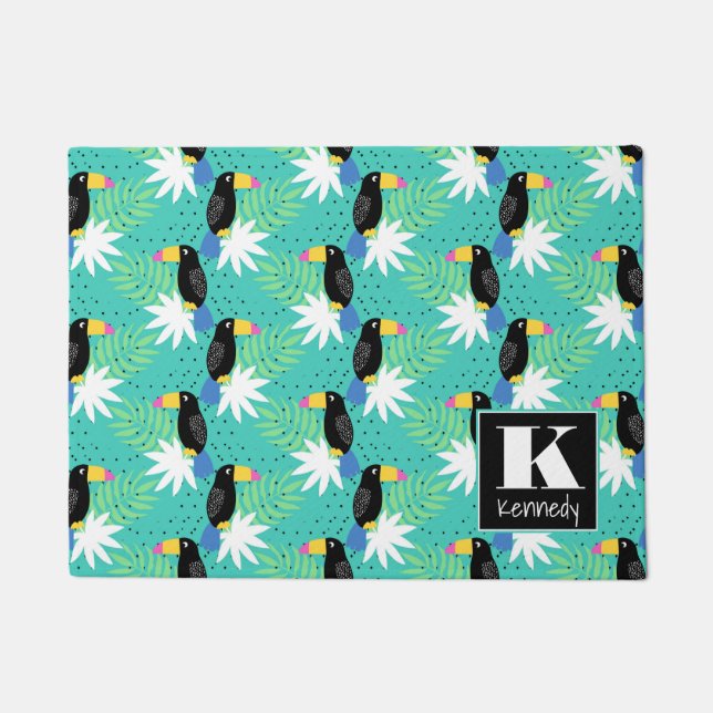 Toucans auf aquamarinem | Monogramm Fußmatte (Vorderseite)