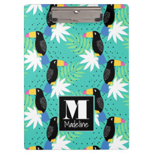 Toucans auf aquamarinem Monogramm Klemmbrett