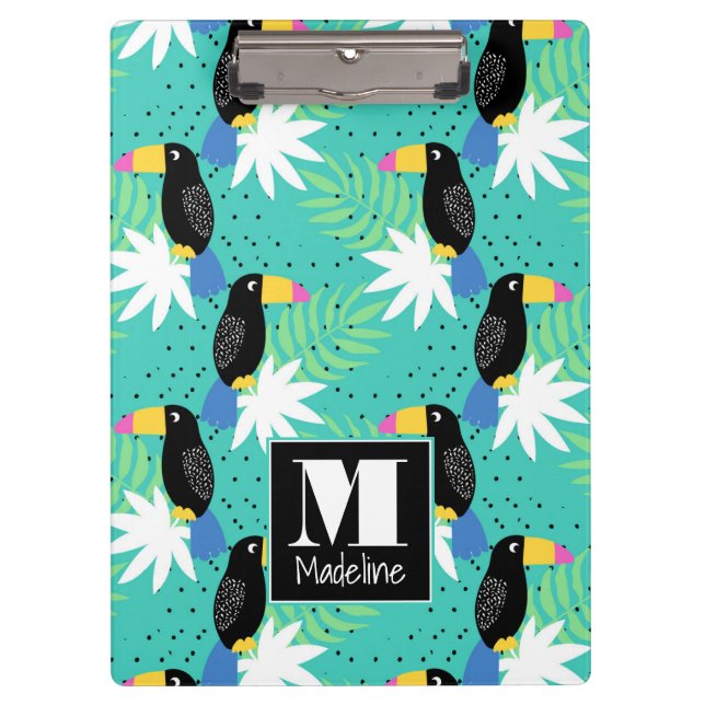 Toucans auf aquamarinem | Monogramm Klemmbrett (Vorderseite)