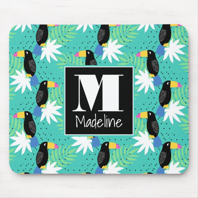 Toucans auf aquamarinem | Monogramm Mousepad (Vorne)
