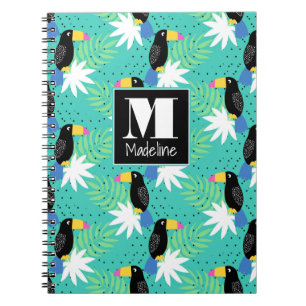 Toucans auf aquamarinem   Monogramm Notizblock