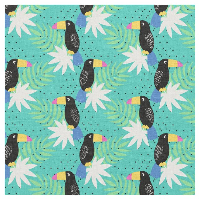 Toucans auf aquamarinem stoff (Nahaufnahme)