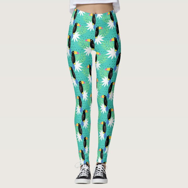 Toucans auf Aquamarinen Leggings (Vorderseite)