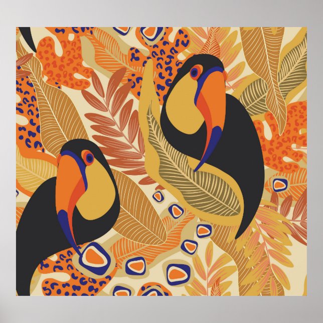Toucans auf Ästen, nahtlos tropisches Muster. Poster (Vorne)