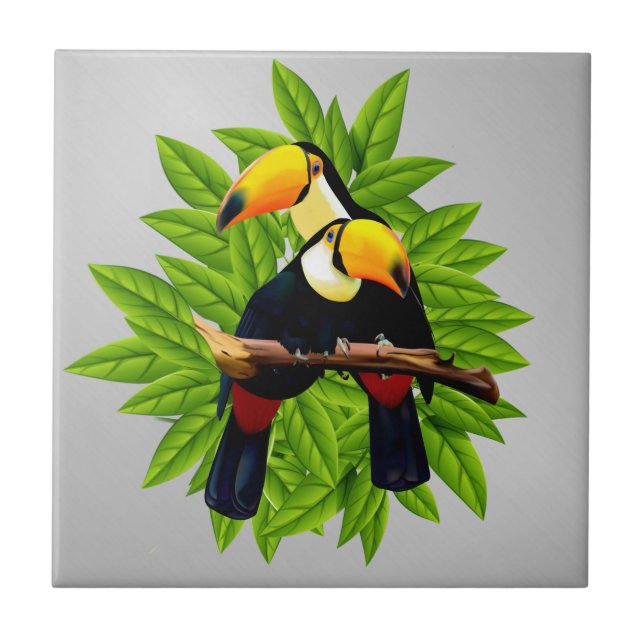 Toucans Exotic Birds on Silver Fliese (Vorderseite)