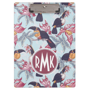 Toucans mit exotischem Monogramm der Blumen-  Klemmbrett