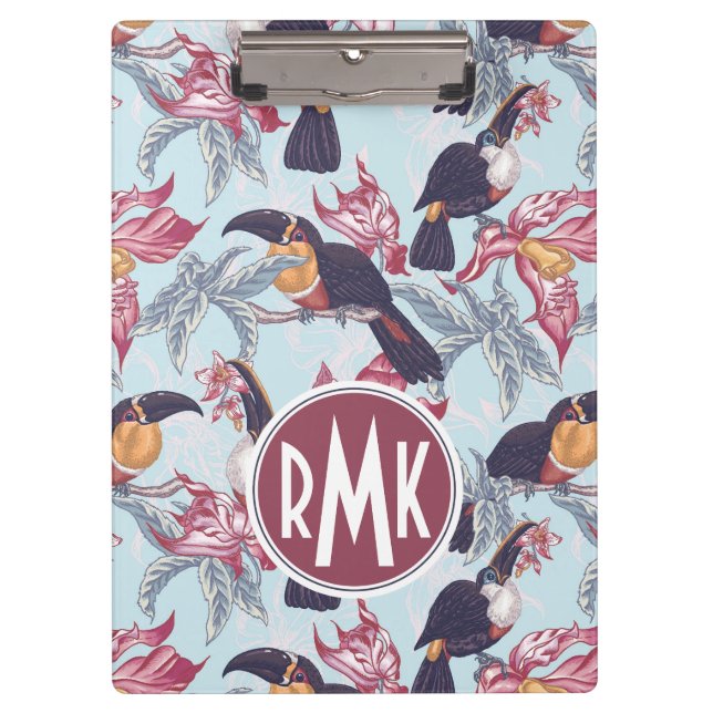 Toucans mit exotischem Monogramm der Blumen-| Klemmbrett (Vorderseite)