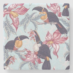 Toucans mit exotischen Blumen Steinuntersetzer